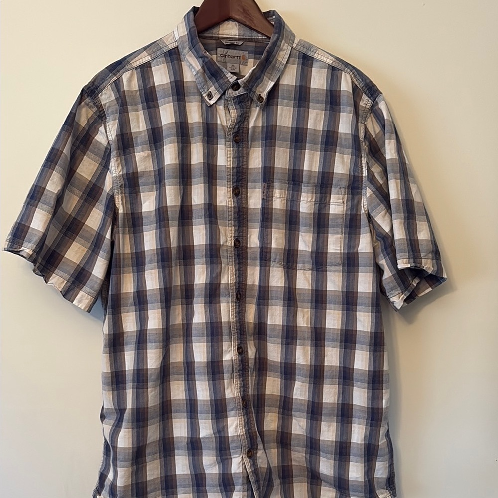 Carhartt Blue and White plaid Button Down Shirt XL tall